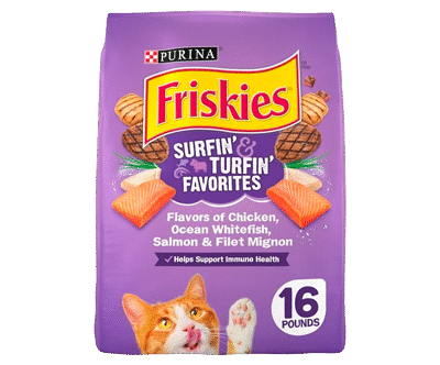 Purina Friskies Dry Cat Food for Adult Cats & Kittens, Surfin' & Turfin